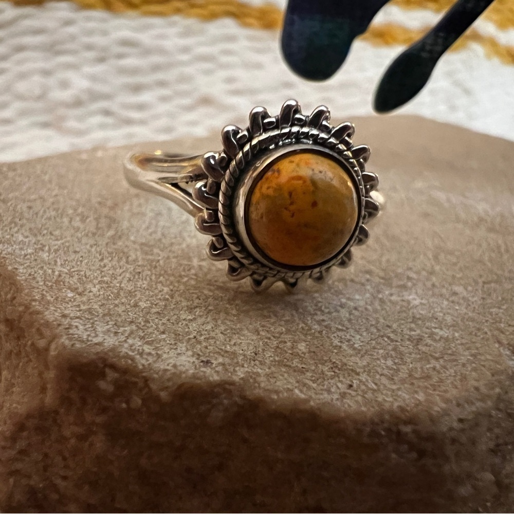 ❤️ Bumblebee Jasper Southwestern 925 Navajo Inspired Sz 7 Ring 2.2 gms - Picture 1 of 14